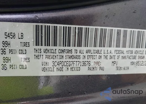 2015 Dodge Journey R/T z USA, uszkodzony, nr VIN 3C4PDCEG7FT713676